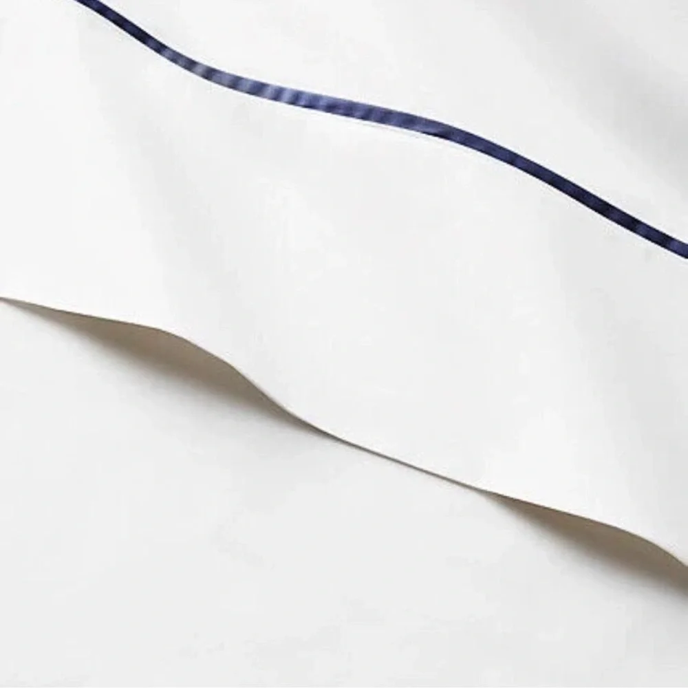 Ralph Lauren Bedding Organic Palmer Percale Navy Blue White King Flat Sheet NWT
